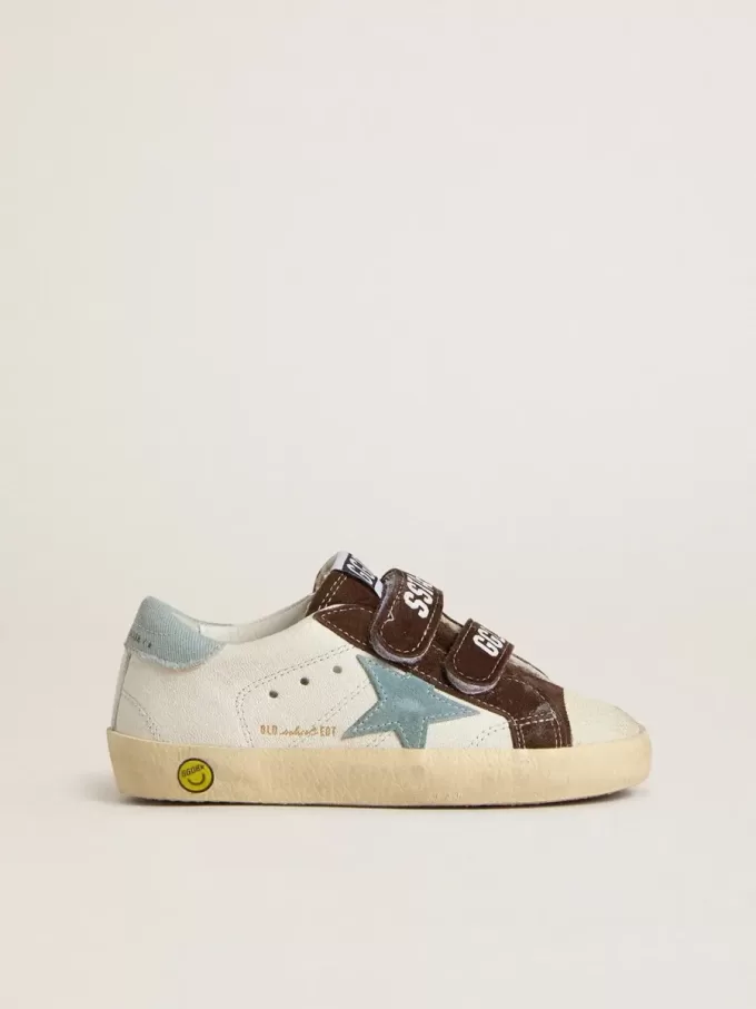 Teen Old School in nappa con stella in camoscio azzurro e inserti in camoscio marrone