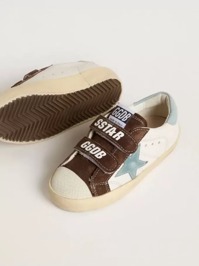 Teen Old School in nappa con stella in camoscio azzurro e inserti in camoscio marrone