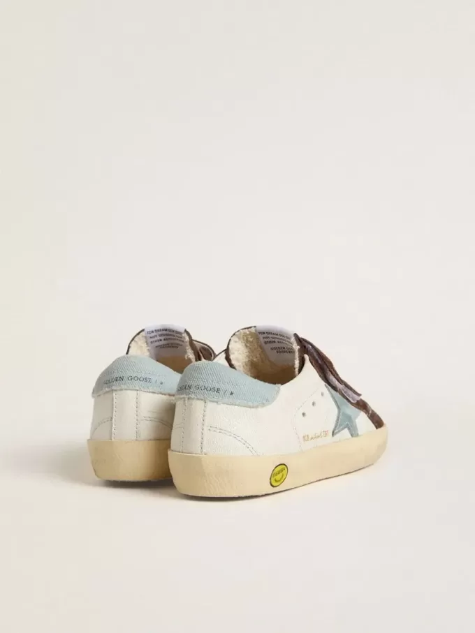 Teen Old School in nappa con stella in camoscio azzurro e inserti in camoscio marrone
