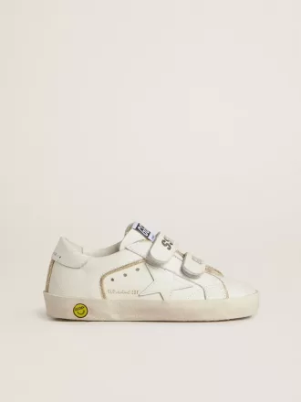 Teen Old School in pelle bianca con dettagli dorati