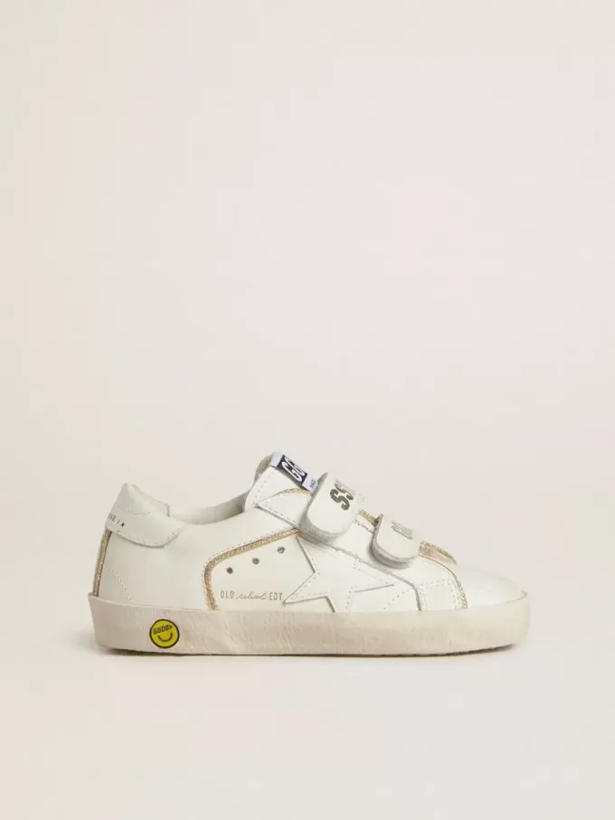 Teen Old School in pelle bianca con dettagli dorati