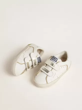 Teen Old School in pelle bianca con dettagli dorati