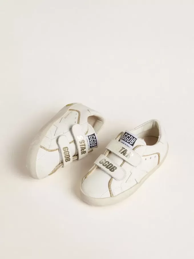 Teen Old School in pelle bianca con dettagli dorati
