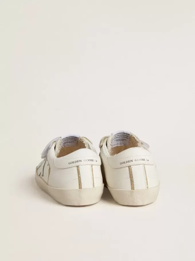 Teen Old School in pelle bianca con dettagli dorati