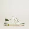 Teen Old School in pelle bianca con linguetta sul tallone in nappa verde e inserto verde