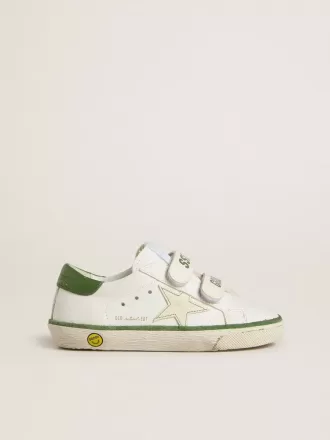 Teen Old School in pelle bianca con linguetta sul tallone in nappa verde e inserto verde