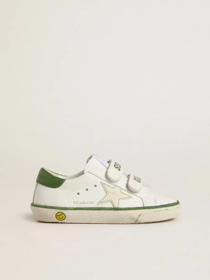 Teen Old School in pelle bianca con linguetta sul tallone in nappa verde e inserto verde