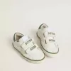 Teen Old School in pelle bianca con linguetta sul tallone in nappa verde e inserto verde