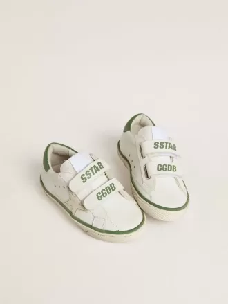 Teen Old School in pelle bianca con linguetta sul tallone in nappa verde e inserto verde