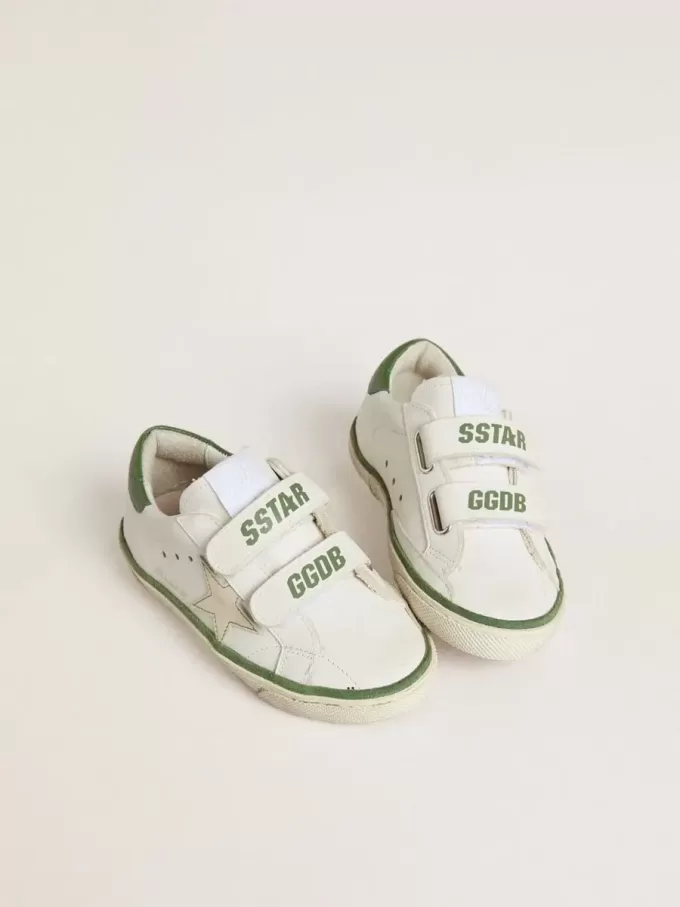 Teen Old School in pelle bianca con linguetta sul tallone in nappa verde e inserto verde