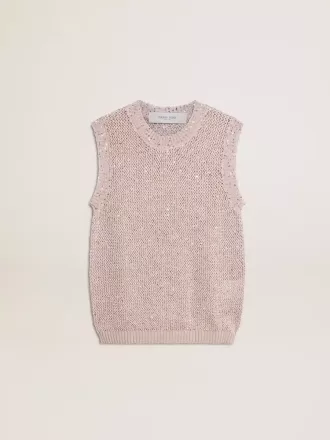 Top in maglia a rete con paillettes e dettagli a contrasto