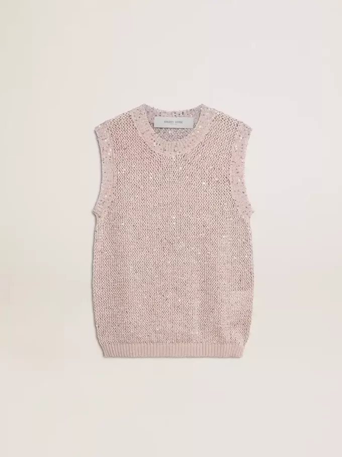 Top in maglia a rete con paillettes e dettagli a contrasto Top in maglia a rete con paillettes e dettagli a contrasto