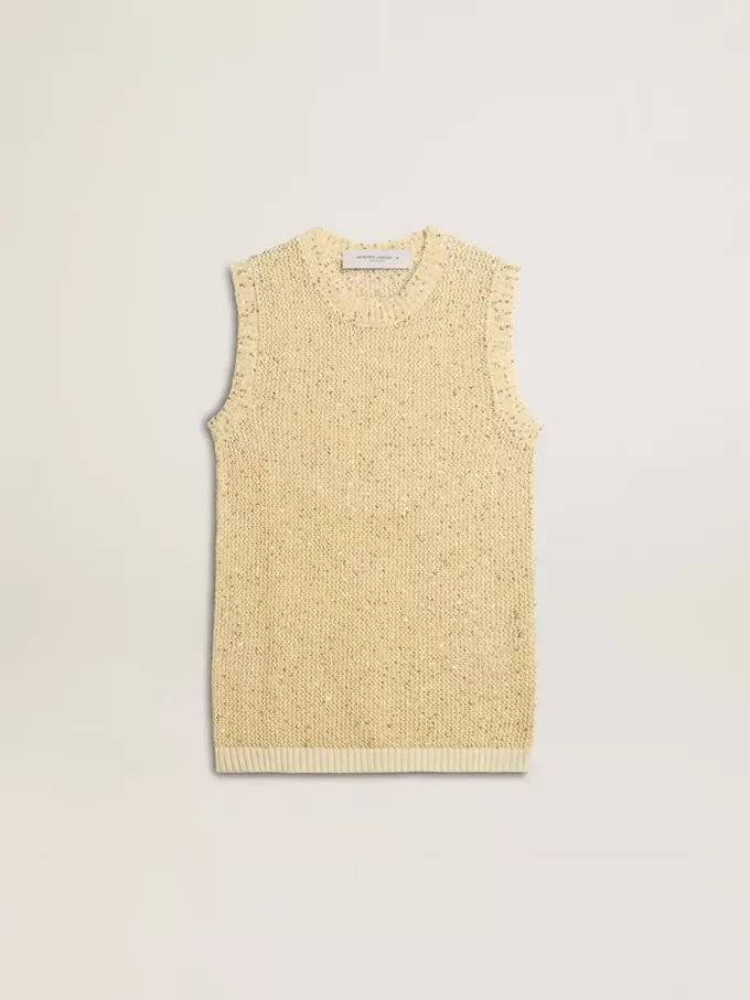 Top in maglia a rete con paillettes e dettagli a contrasto