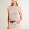 Top in maglia a rete con paillettes e dettagli a contrasto Top in maglia a rete con paillettes e dettagli a contrasto