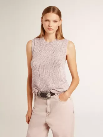 Top in maglia a rete con paillettes e dettagli a contrasto