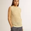 Top in maglia a rete con paillettes e dettagli a contrasto