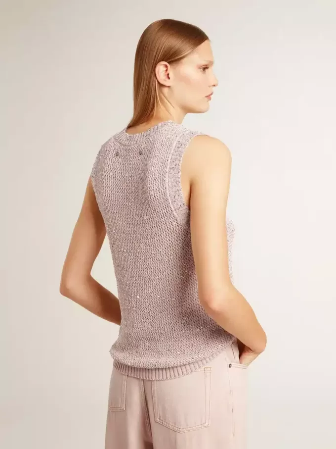 Top in maglia a rete con paillettes e dettagli a contrasto Top in maglia a rete con paillettes e dettagli a contrasto