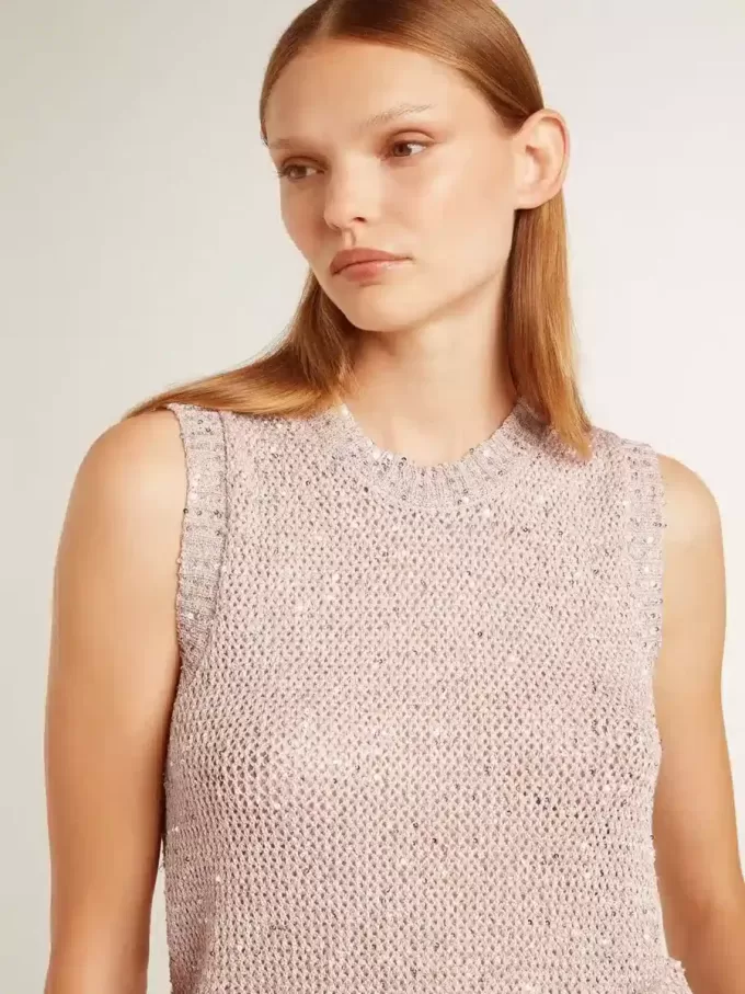 Top in maglia a rete con paillettes e dettagli a contrasto Top in maglia a rete con paillettes e dettagli a contrasto