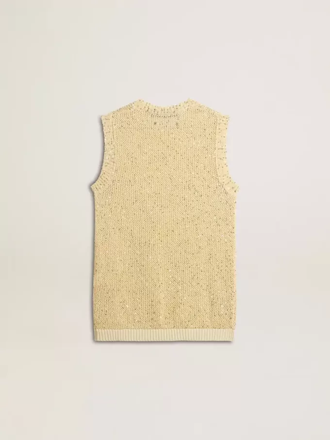 Top in maglia a rete con paillettes e dettagli a contrasto