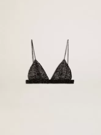 Top nero da donna in crochet con cristalli