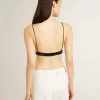 Top nero da donna in crochet con cristalli