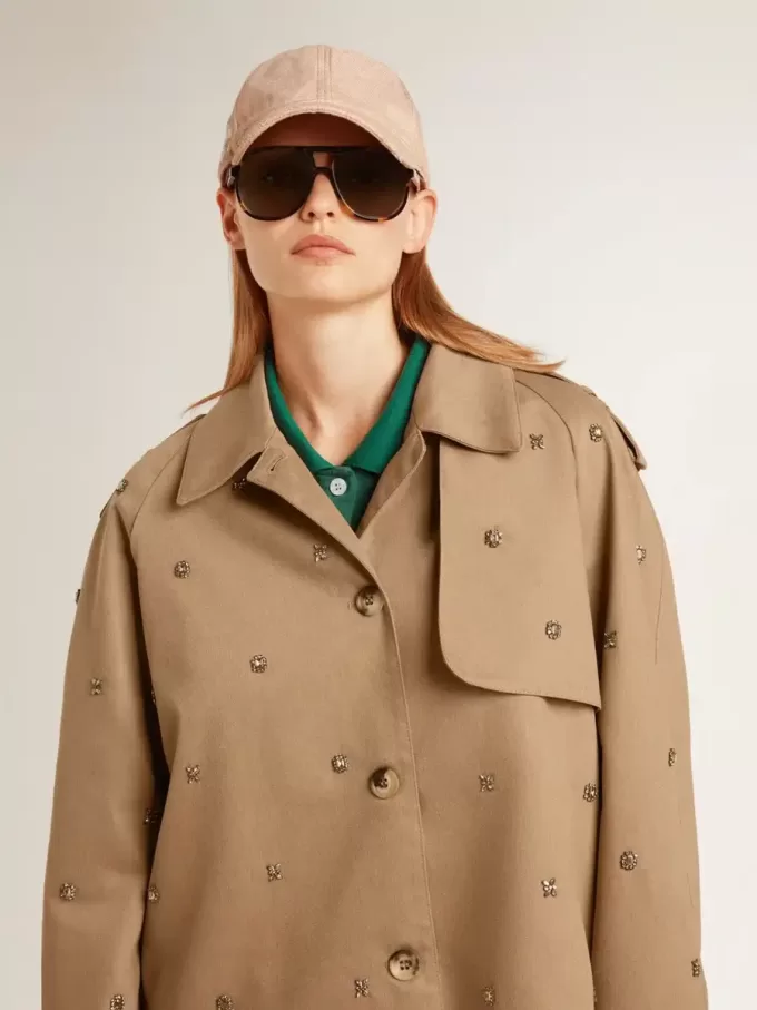 Trench oversize da donna con cristalli
