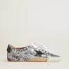True-Star da donna con paillettes argentate, stella nera e linguetta sul tallone in pelle argentata