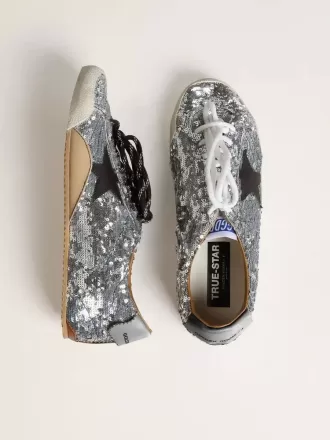 True-Star da uomo con paillettes argentate, stella nera e linguetta sul tallone in pelle beige