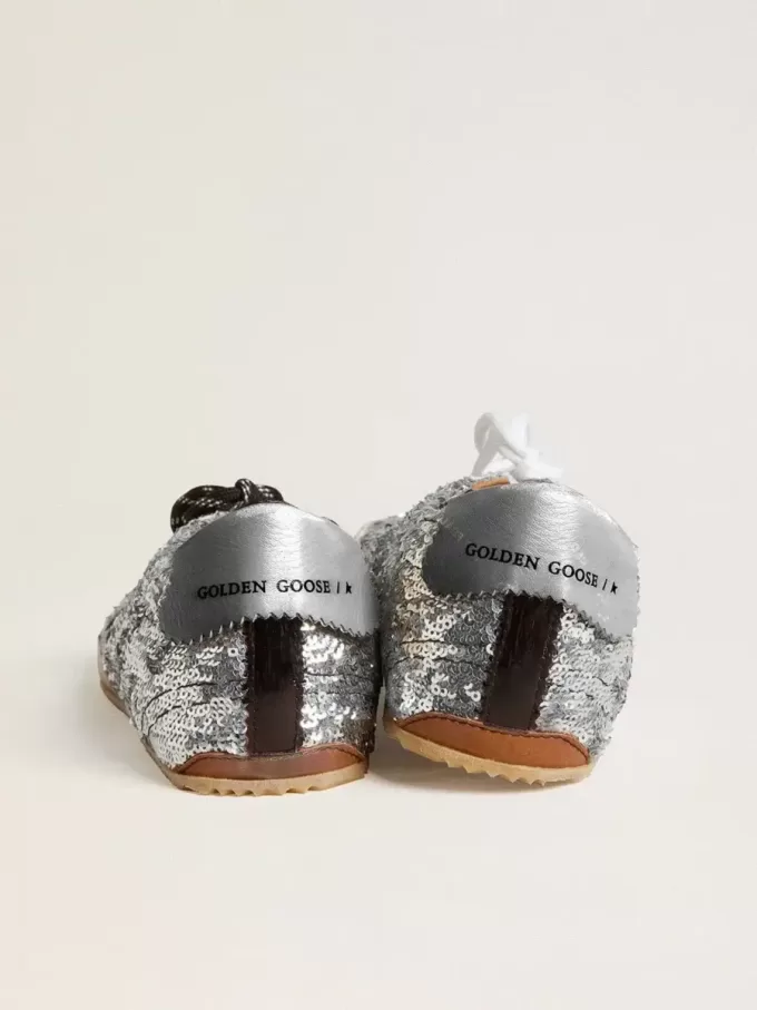 True-Star da donna con paillettes argentate, stella nera e linguetta sul tallone in pelle argentata