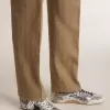 True-Star da uomo con paillettes argentate, stella nera e linguetta sul tallone in pelle beige
