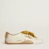 True-Star da uomo in pelle nappa bianca con stella in pelle laminata oro e linguetta sul tallone in pelle scamosciata beige