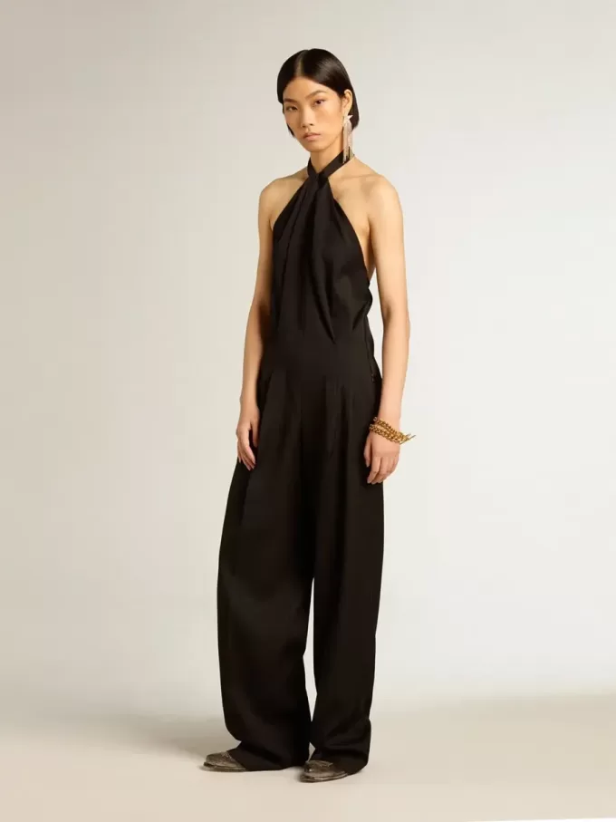 Tuta in gabardine di lana nera