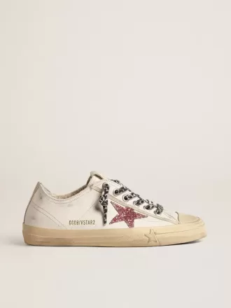 V-Star con stella glitterata rosa e linguetta sul tallone in pelle metallizzata