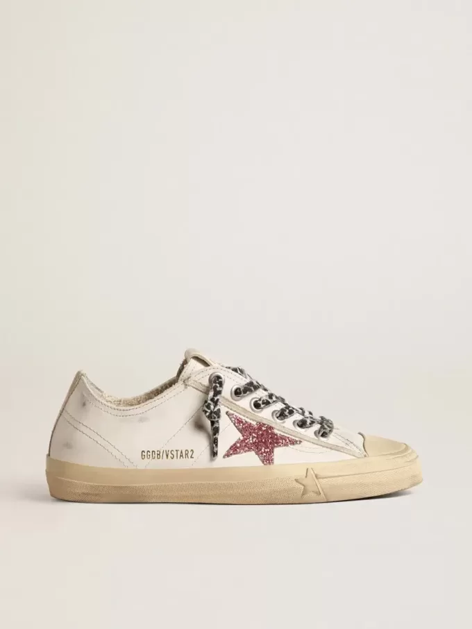 V-Star con stella glitterata rosa e linguetta sul tallone in pelle metallizzata