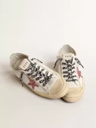 V-Star con stella glitterata rosa e linguetta sul tallone in pelle metallizzata