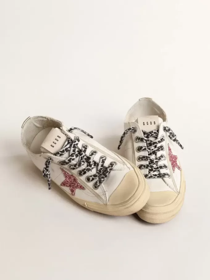 V-Star con stella glitterata rosa e linguetta sul tallone in pelle metallizzata