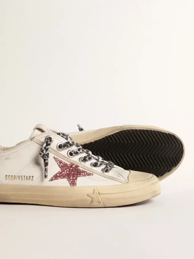 V-Star con stella glitterata rosa e linguetta sul tallone in pelle metallizzata