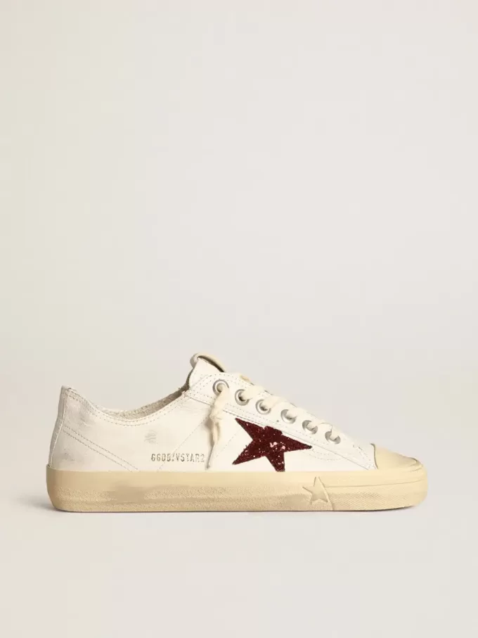 V-Star da donna in nappa bianca con stella rossa glitterata