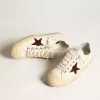 V-Star da donna in nappa bianca con stella rossa glitterata