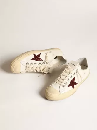 V-Star da donna in nappa bianca con stella rossa glitterata