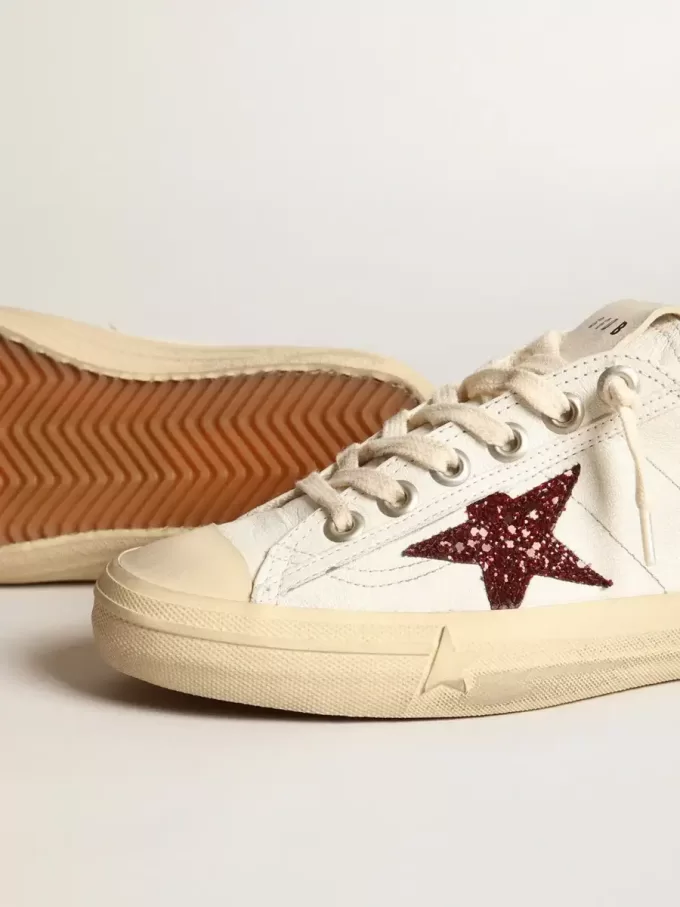 V-Star da donna in nappa bianca con stella rossa glitterata