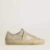 V-Star da donna in pelle scamosciata grigio ghiaccio con stella in pelle bianca e ricami floreali