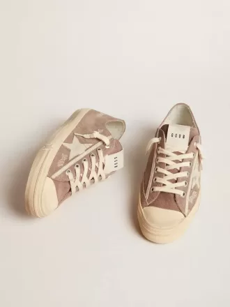 V-Star da donna in pelle scamosciata grigio tortora con stella in pelle grigio chiaro