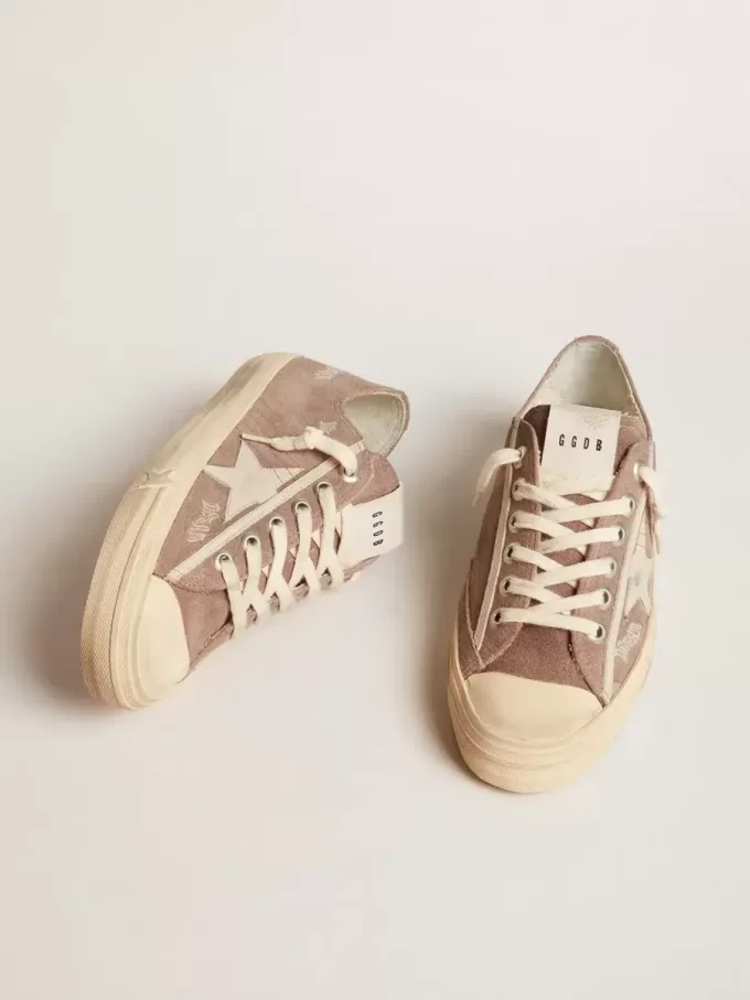 V-Star da donna in pelle scamosciata grigio tortora con stella in pelle grigio chiaro