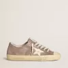 V-Star da donna in pelle scamosciata metallizzata marrone chiaro con stella in pelle color crema