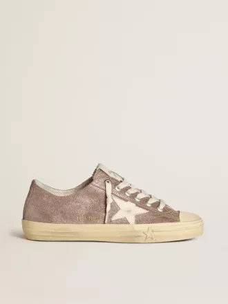 V-Star da donna in pelle scamosciata metallizzata marrone chiaro con stella in pelle color crema