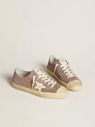 V-Star da donna in pelle scamosciata metallizzata marrone chiaro con stella in pelle color crema