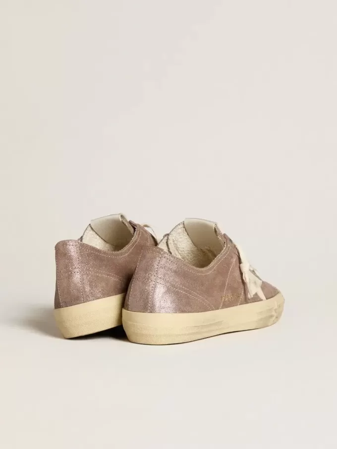 V-Star da donna in pelle scamosciata metallizzata marrone chiaro con stella in pelle color crema