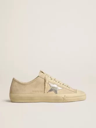 V-Star da donna in pelle scamosciata perlata con stella in pelle metallizzata argento