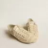 V-Star da donna in pelle scamosciata perlata con stella in pelle metallizzata argento